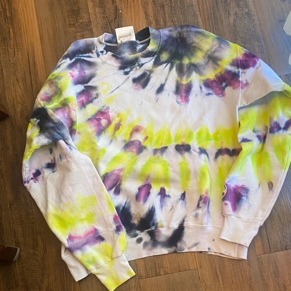 Hanes Yellow and Purple Tie-Dye Crewneck Sweater - Picture 6 of 7